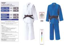 Judogi - Compétition - Mizuno - 750g - 140 cm <> 200 cm (Blanc/Bleu)